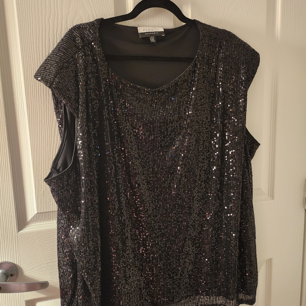 Eloquii Black Sequin Blouse